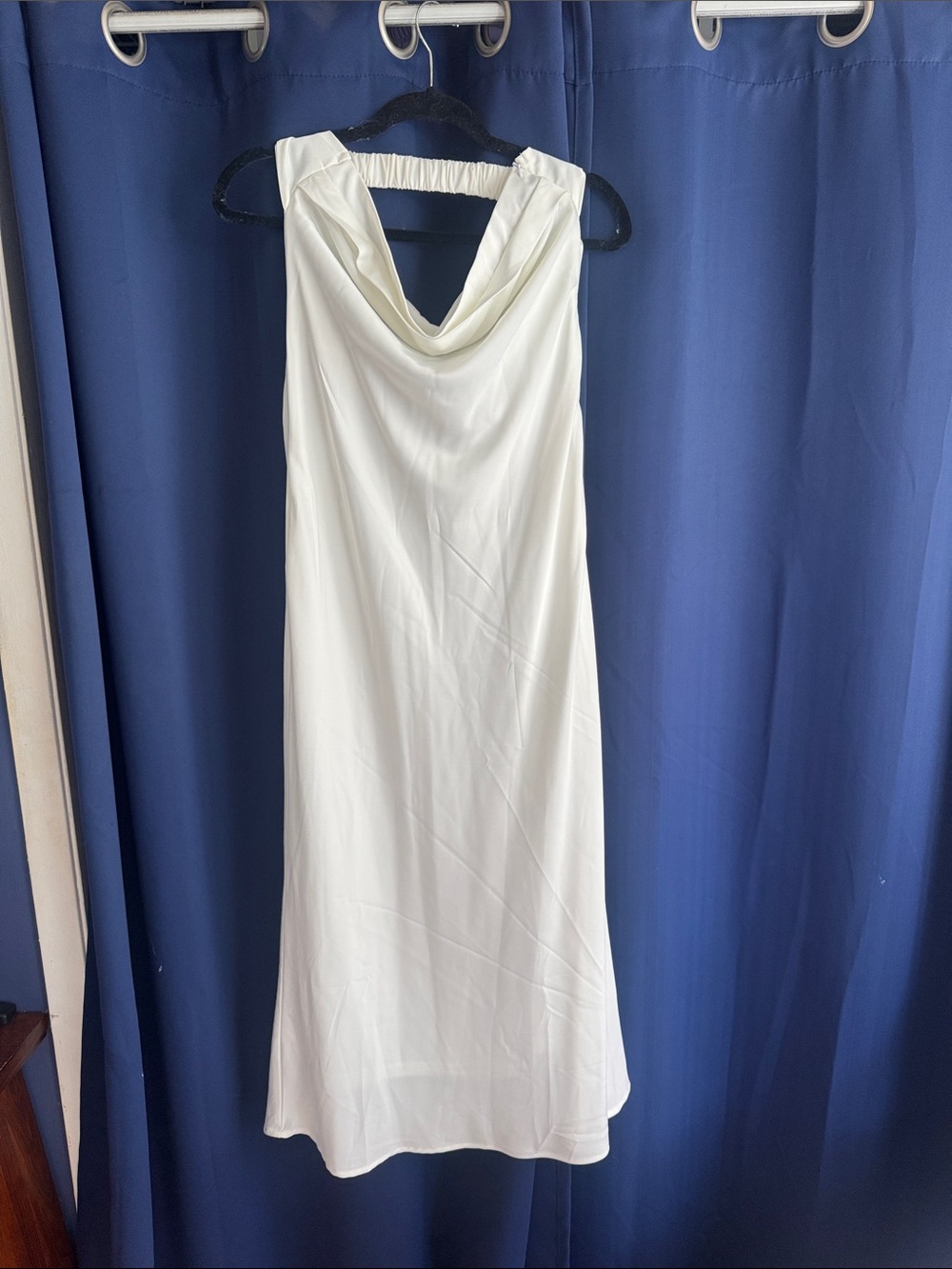 Sleeveless Cowl-Neck Cream Midi Dress
